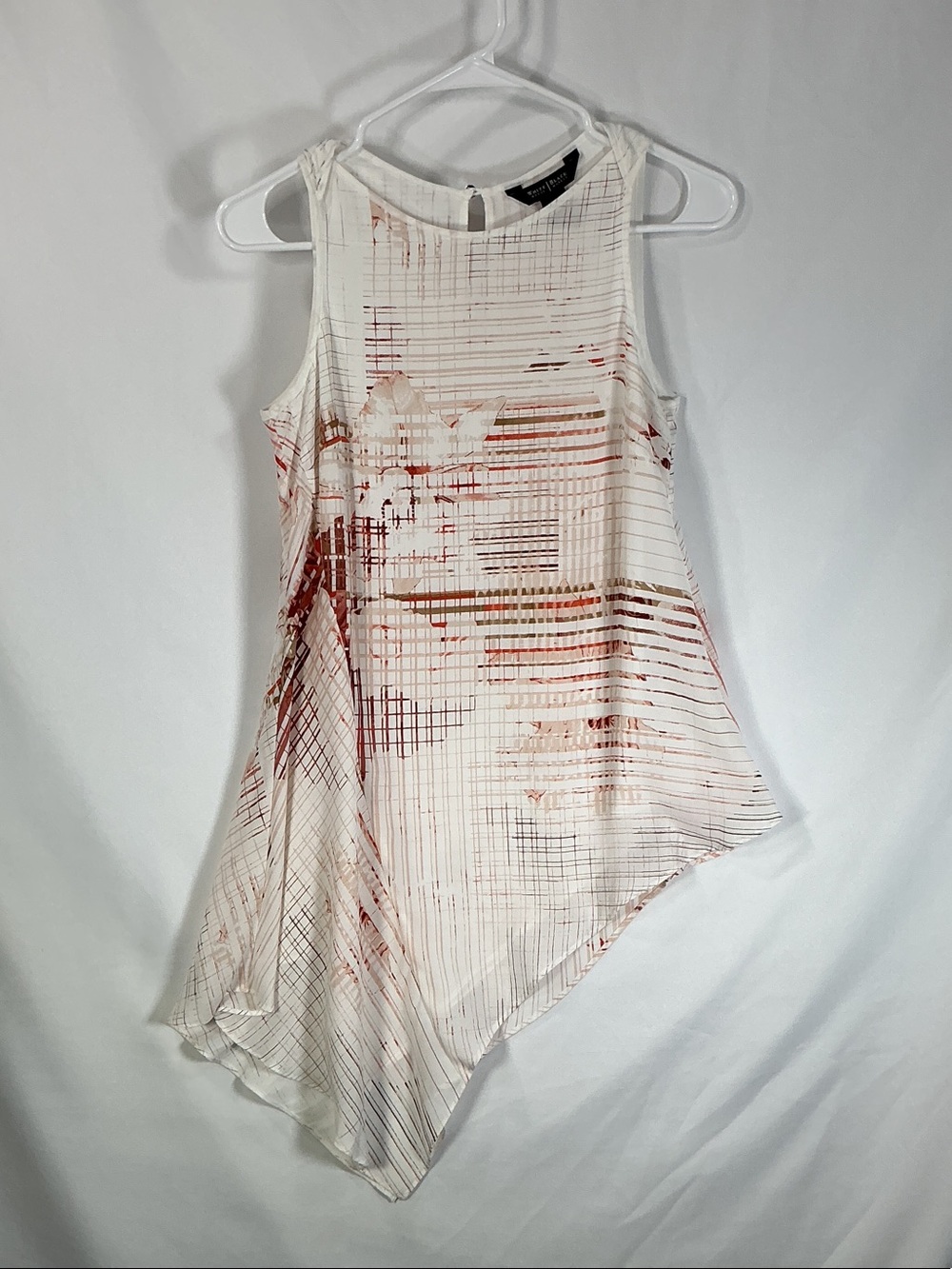 White House Black Market Asymmetrical Sleeveless Tunic Top White Orange Size XXS